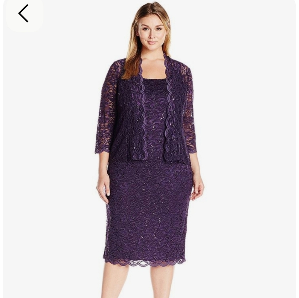 Alex Evenings Deep Purple Lace 2 Peice Dress